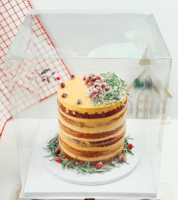 Sweet Degrees Clear Plastic Cake Box 14"x14"x16" | Ribbon Included | Tall Square Cake Carrier with Lid | Reusable Display Container for Tiered Cakes | Ideal for Weddings, Events, and Bakeries