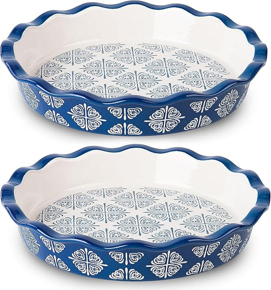 Wisenvoy Pie Pan Ceramic Pie Dish Blue Pie Plate Porcelain Deep Dish Pie Pan Non-Stick Pie Pans