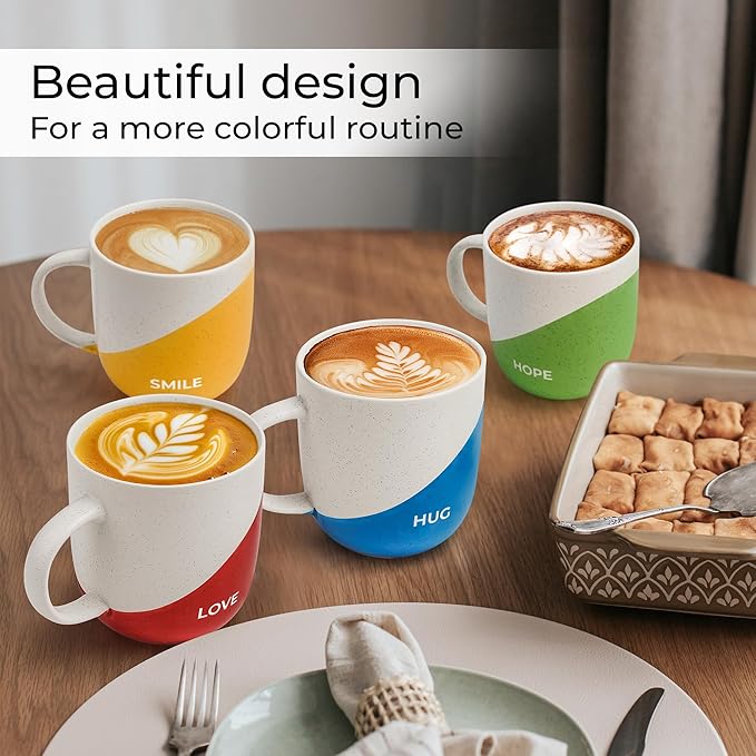 MIAMIO - Coffee Mug Set of 4 x 10 oz/Inspirational Coffee Cups with Sayings/Gifts for Wife, Husband, Women, Men, Family, Friends/Microwave and Dishwasher Safe (Love)