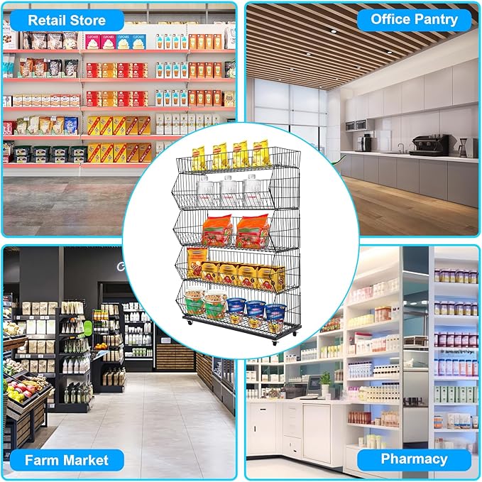 Retail Display Rack 5-Tier Market Merchandise Display Shelf Fruit Store Storage Shelf Vegetable Snack Basket Retail Store Supplies with Wheels for Home Store Market (18" D X 35" W X 55" H)