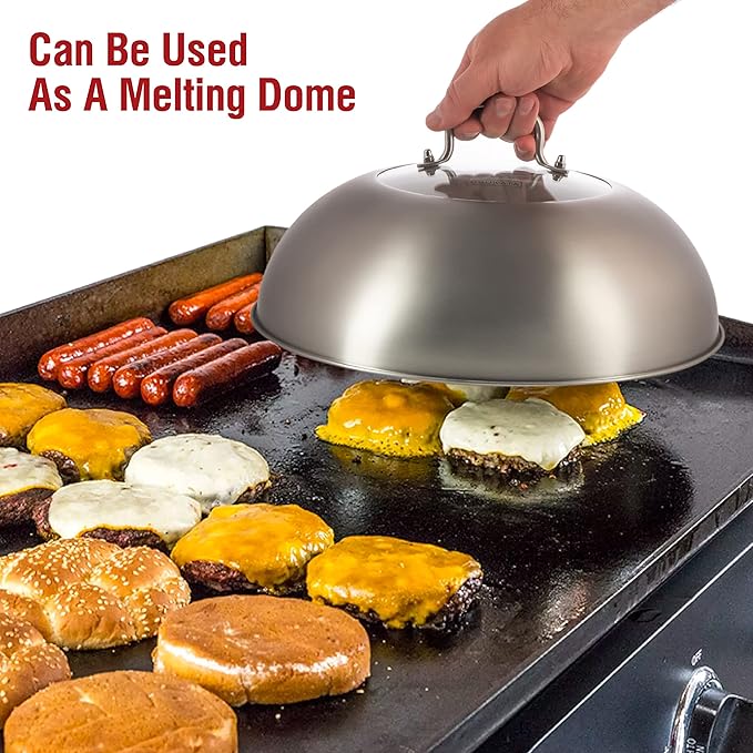 YOSUKATA Wok Lid 13.6 Inch - Premium Stainless Cover with Tempered Glass Insert Steam Holes - Dishwasher-Safe Lid for 14-Inch Wok - Chees Melting Dome for Griddle