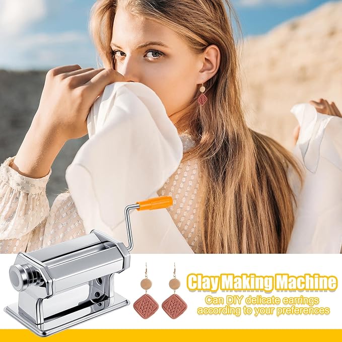 Amylove Polymer Clay Roller Machine Clay Presser Machine with Polymer Cutters 15 cm 5.91 Inch Wide Roller Thin 1 to 3 mm 6 Thickness Options for Craft Projects