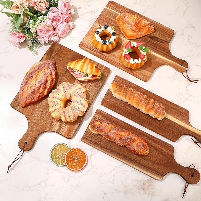Tanlade 12 Pcs Wood Cutting Board Set Cutting Board with Handle Chopping Serving Board Butcher Cutting Block for Valentines Mother's Day Wedding Housewarming Gift, 16'' x 10'', 16'' x 5'' (Acacia)