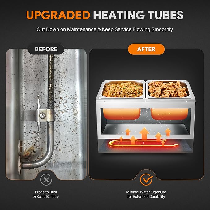 WILPREP Single-Well Commercial Food Warmer with Two 1/2 Pans, Electric Warmer for Food with Adjustable Temp. & Automatic Shutoff, Stainless Steel Food Heating Unit for Buffet Food Truck Hotel Catering