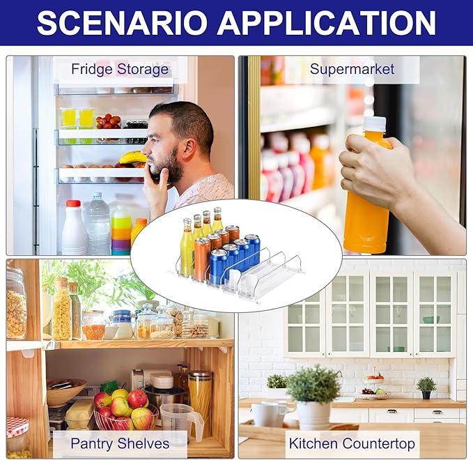 uxcell 6pcs Soda Can Organizer for Refrigerator, Self-Pushing Drink Organizer for Fridge, Width Adjustable Drink Dispenser Beverage Pusher For Pantry Vending Machine, White
