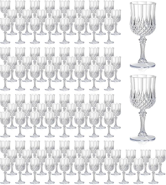 XUWAIDSGN 7oz Plastic Vintage Wine Glasses Drinking Glasses Unbreakable Wedding Glassware Crystal Water Goblets Reusable Drinkware Vintage Champagne Flutes (100, Clear)