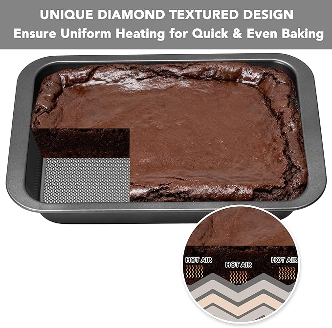 Cake Pan, Nonstick Baking Pan for Cake, Bread, Brownie or Lasagna, Heavy Duty Baking Dish with Diamond Texture Pattern and Wide Grips, Set of 2