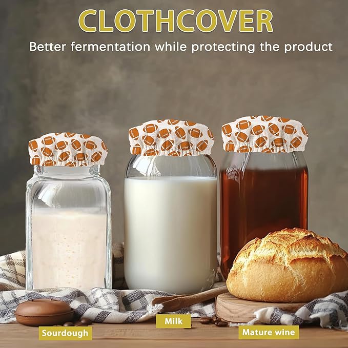 American Football Sourdough Jar Cover Reusable Cloth Lid for Sour Dough Starter Jar,5 Pack Bread Fermentation Container Tops Elastic Fabric Caps
