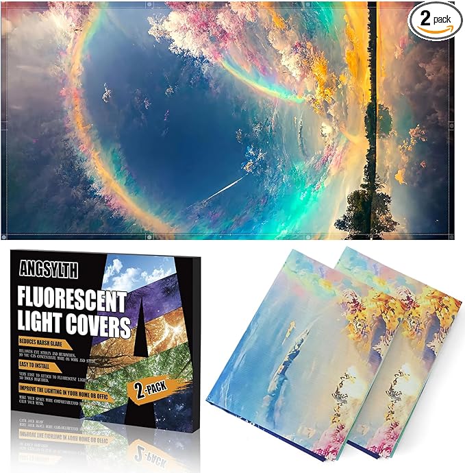 2 Pcs Fluorescent Light Covers - 4 x 2 Feet Covers for Ceiling Lights, Magnetic Light Filters for Classroom, Office, Hospitals, Home (Auspiciousness Clouds)