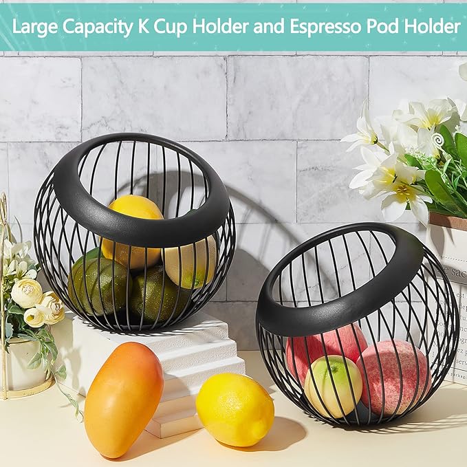 Patelai 2 Pieces Coffee Pods Holder Large Capacity Coffee Pod Baskets Stainless Steel Cup Organizer Sturdy for Espresso Capsule Pot Storage Metal Wire Fruit Bowl Snack Storage(Black)