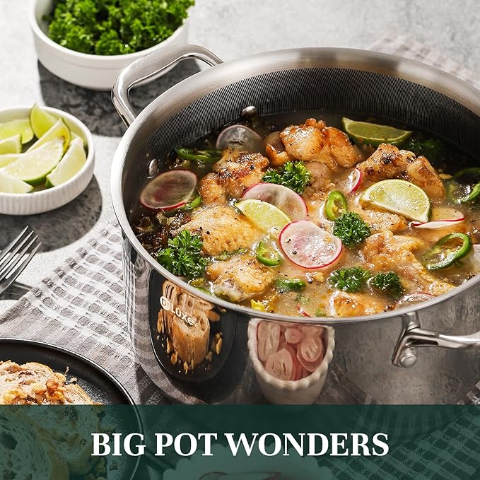 DELUXE Hybrid Nonstick 6 PCS Pot Set, 1.3, 3&5.4-Quart Pot with Tempered Glass Lid, Stainless Steel Cookware Pots with Stay-Cool Handle, Dishwasher Safe, Compatible with All Cooktops