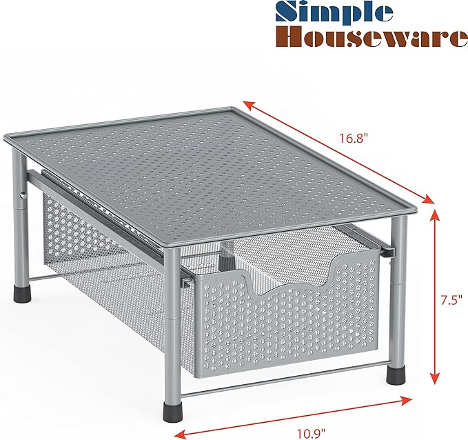 Simple Houseware Stackable Cabinet Basket Drawer Organizer, Silver