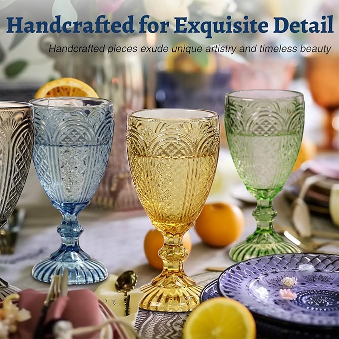 Colored Wine Glasses set of 6 glass goblets, vintage Colored glassware, drinking glasses for a baby shower, wedding, birthday ,or fancy glassware for everyday,Wedding，Engagement，Birthday Gifts