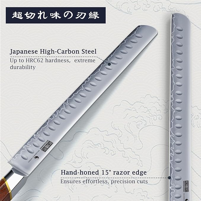 Brisket Knife 12 Inch, Japanese High Carbon Steel Carving Knife for Meat Cutting and BBQ, Razor Sharp Slicing Knives with Ergonomic Handle & Gift Box