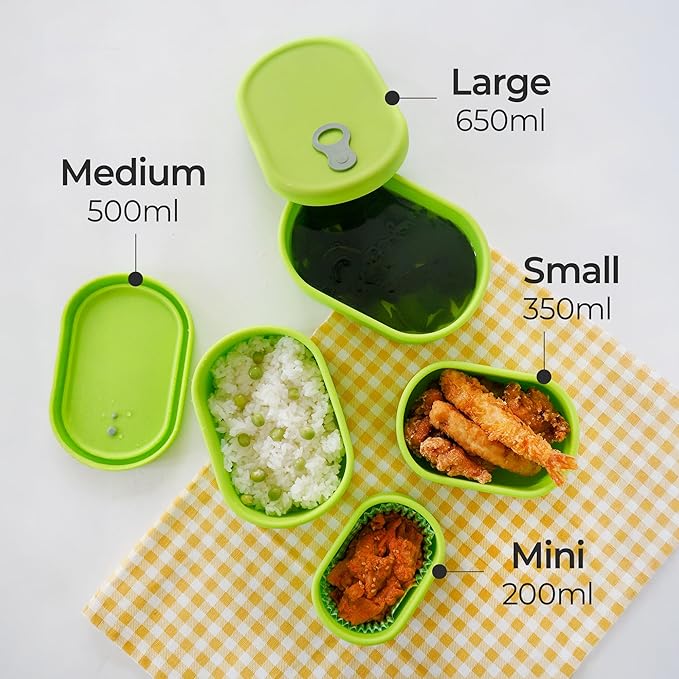 Premium Korean-Made Silicone Airtight Food Container with Steam Vent – BPA Free, Leakproof, Microwave & Freezer Safe Meal Prep. & Leftovers Storage (Green Apple, 500ML)