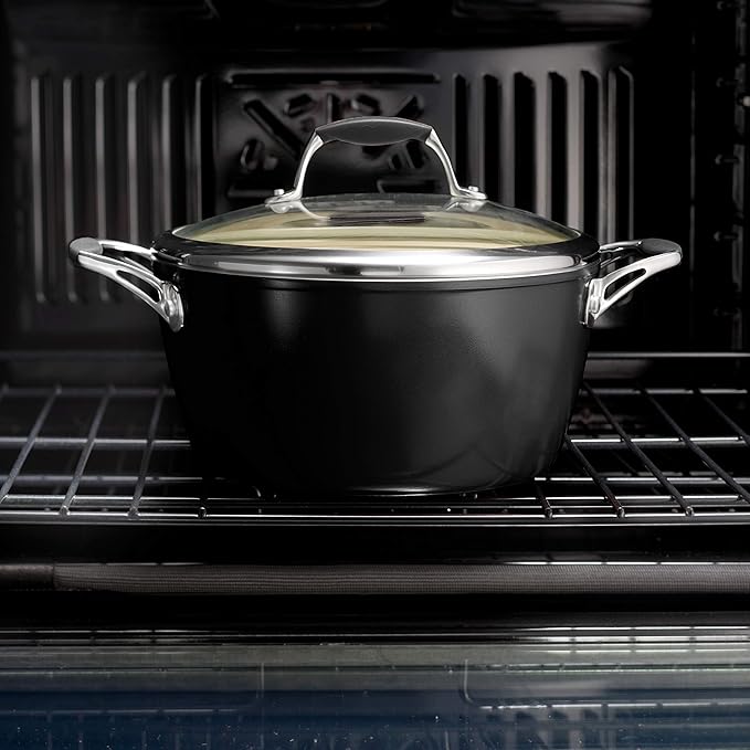 Tramontina Gourmet Ceramica Deluxe Aluminum Deep Skillet with Lid, Non Stick Frying Pan with Ceramic Interior, 11-inch, Metallic Black, Made in Italy
