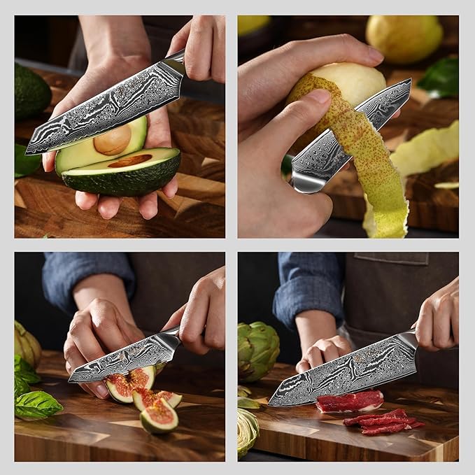 Wakoli NIT 3-Piece Kiritsuke Knife Set – Professional Damascus Kitchen Knives | 67-Layer VG10 Core Steel | Ergonomic G10 Handles | Japanese-Style Chef Knife Set in Wooden Gift Box