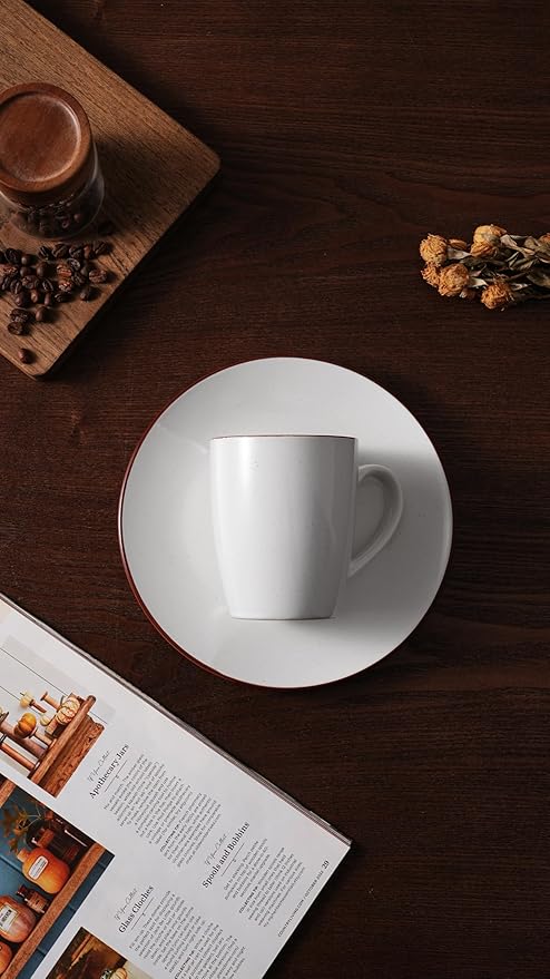 famiware Venus Coffee Mugs for 6, 14 oz Mug Set, Dringking Cup with Handle for Coffee, Tea, Cocoa, Milk, White