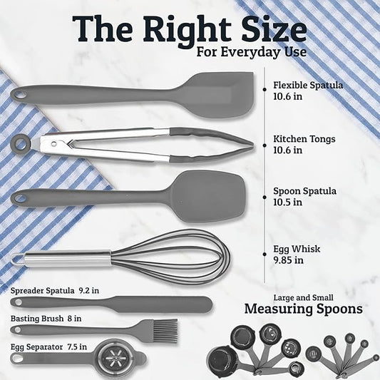 Priority Chef Stainless Steel Mixing Bowls with Lids Set - Premium 30Pcs with 6pc Metal Bowl Set for Kitchen, 3 Graters, Airtight Lids, Non-Slip Bases & Silicone Utensils, Grey