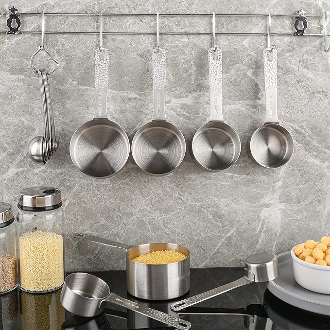 Measuring Cups and Spoons Set 13, 18/8 Stainless Steel Measuring Cups and Spoons Set for Baking and Kitchen, Metal Measuring Cups Set