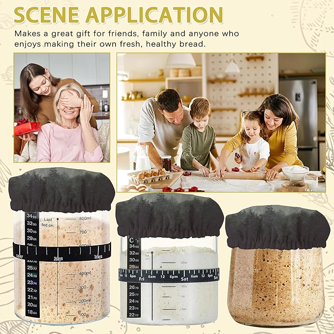 Sourdough Starter Jar Covers,5-Pack Reusable Misty Forest Trees Landscape Cloth Lids for 3-4 Inch Jars,Ideal for Kombucha Kefir or Cheese Fermentation