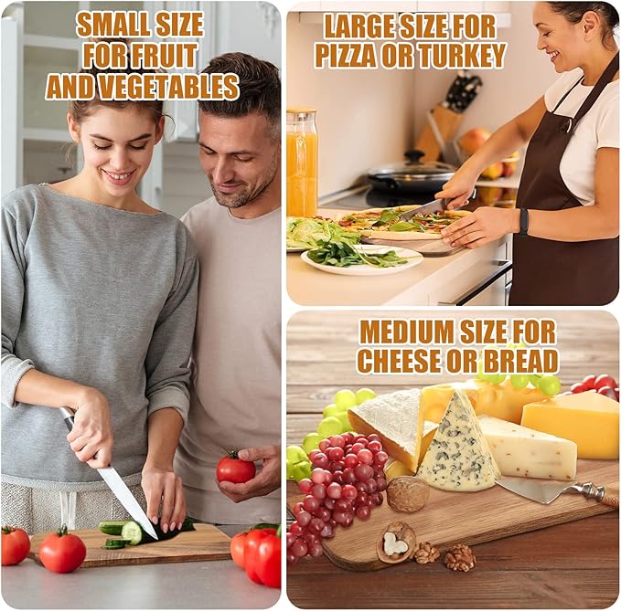 Patelai 12 Packs Wooden Cutting Board Set with Handles Large Kitchen Serving Plain Chopping Board Bulk Gifts for Mom for Vegetables Meat Pizza Cheese Fruit Bread(Acacia Wood,15 x 7 Inch)