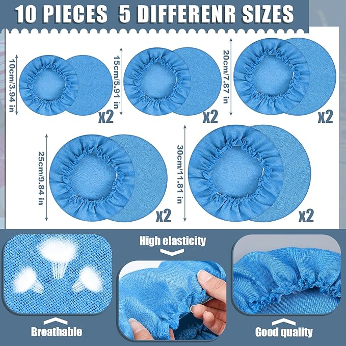 Patelai 10 Pcs Bowl Covers Reusable in 5 Size Stretch Cloth Fabric Elastic Food Storage Bowl Covers Bread Sourdough Lids for Proofing Food Fruits Leftover(Blue Style)