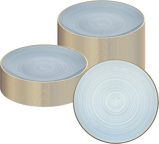 Restaurantware Plastic Plates 20 Pcs 10" Gold Rimmed Disposable Plates Heavy-Duty Blue Translucent Rippled Plastic Dinner Servers for Party, Weddings, Salads, Desserts, and Appetizers
