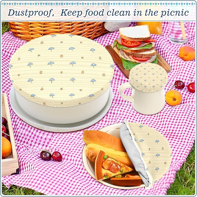 5 Pcs Bowl Covers Reusable in 5 Size Elastic Food Cover Cloth Lids Fresh Keeping Dish Cookware Bakeware Fabric Covers Lids for Food Leftovers Fruits Storage Light Beige Blue Brown Mini Umbr