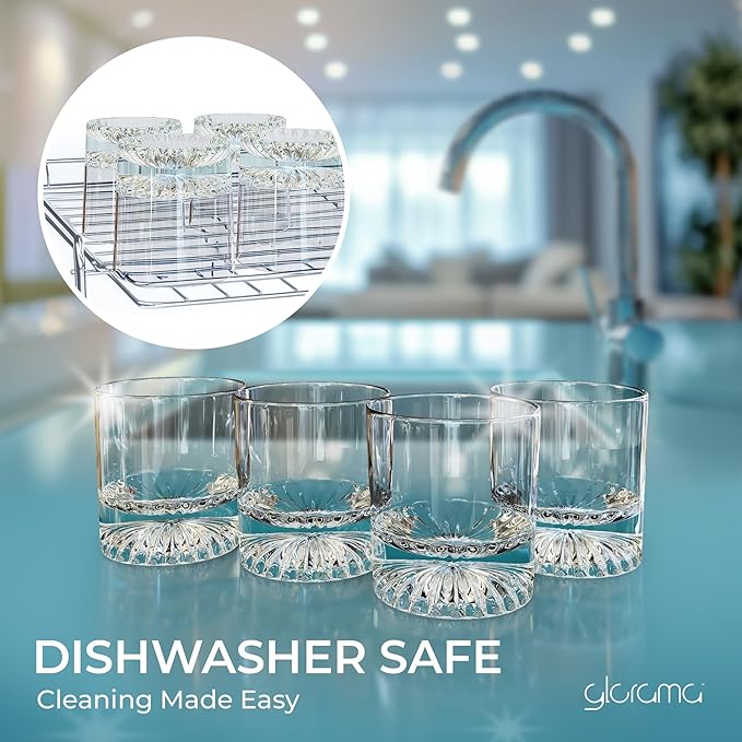 GLORAMA Premium Old Fashioned Whiskey Glasses with Heavy Bottom – Vintage Bar Drinkware for a Cocktail, Bourbon, or Scotch – Durable Crystal Rocks Glass – Set of 4, 10 oz