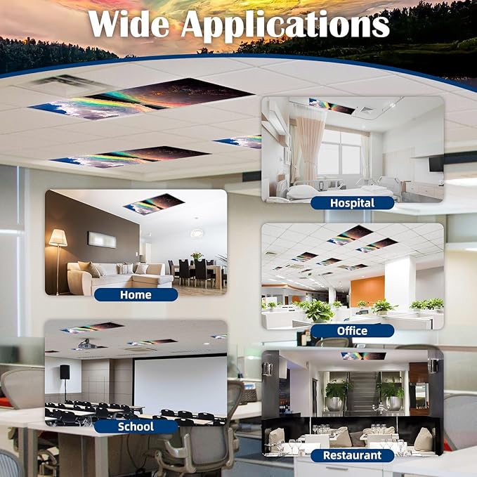 2 Pcs Fluorescent Light Covers - 4 x 2 Feet Covers for Ceiling Lights, Magnetic Light Filters for Classroom, Office, Hospitals, Home (Sunset)