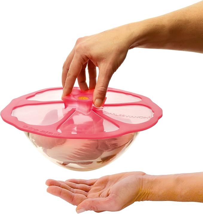 Charles Viancin - Hibiscus Silicone Lid for Food Storage and Cooking - 11''/28cm - Airtight Seal on Any Smooth Rim Surface - BPA-Free - Oven, Microwave, Freezer, Stovetop and Dishwasher Safe