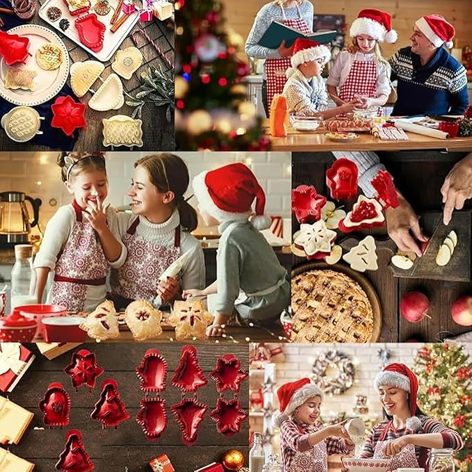 Christmas 6PCS Hand Pie Molds, Mini Pie Maker, Cute Baking Supplies, Festive Pie Press & Pastry Molds for Holiday Parties & Baking (6)