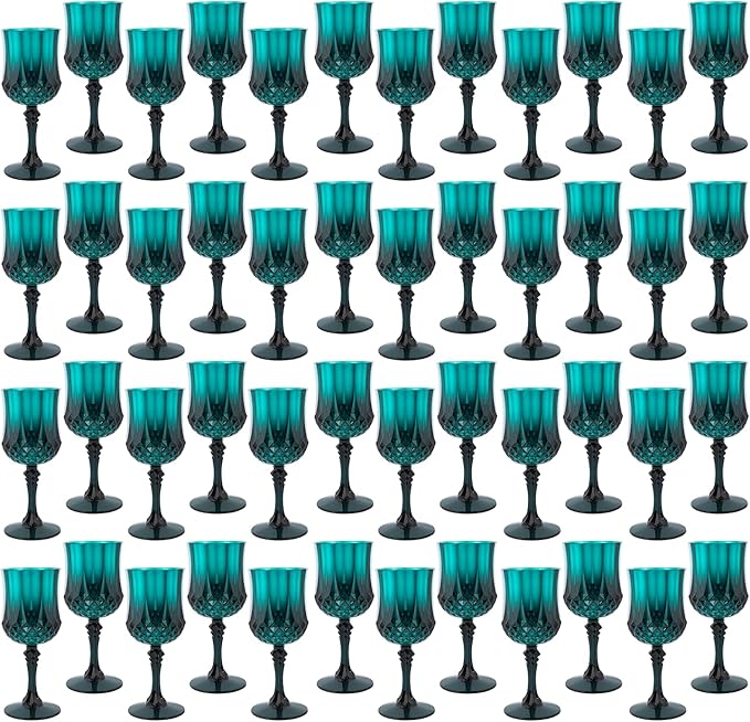 Plastic Wine Glasses，Plastic Goblets Vintage Style Cordial Drinking Glasses for Wedding Reception, Christmas Grand Event Party Supplies (48, Green)