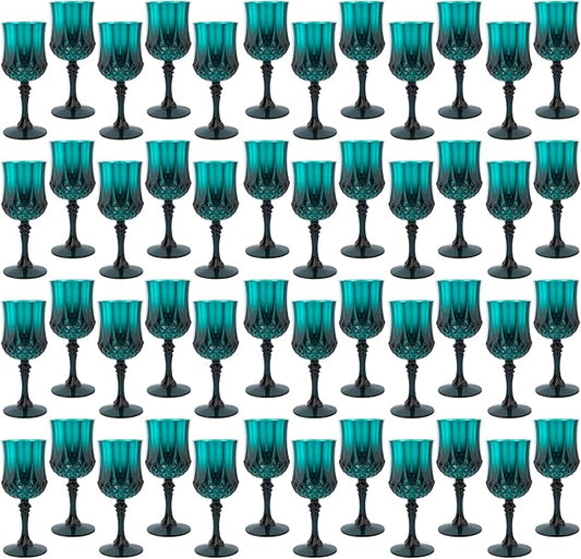 Plastic Wine Glasses，Plastic Goblets Vintage Style Cordial Drinking Glasses for Wedding Reception, Christmas Grand Event Party Supplies (48, Green)
