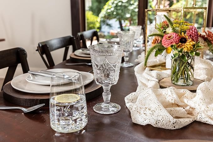 FORTESSA Debutante Vintage Themed Glassware, 10 Ounce Water Goblets (Set of 6), Dishwasher-Safe Water Glasses, Clear