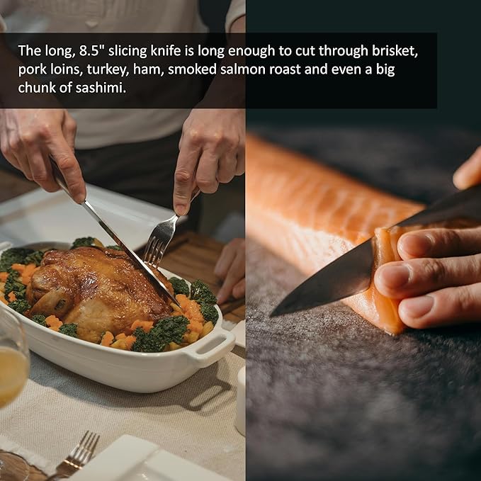 NAGOMI] 8.5 inch Premium Slicing Knife, Stainless Steel HRC58 Carving Knife for Slicing Roasts, Meats, Sashimi, Fruits and Vegetables | Black Stylish Gift Box