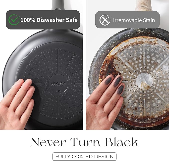 PRICUSIS Nonstick Saucepan with Lid, 2 Quart Non Toxic Pot with Pour Spouts, Full Coated, 100% Dishwasher Safe, Induction Compatible & Oven Safe, PTFE & PFOA Free, Black Sesame