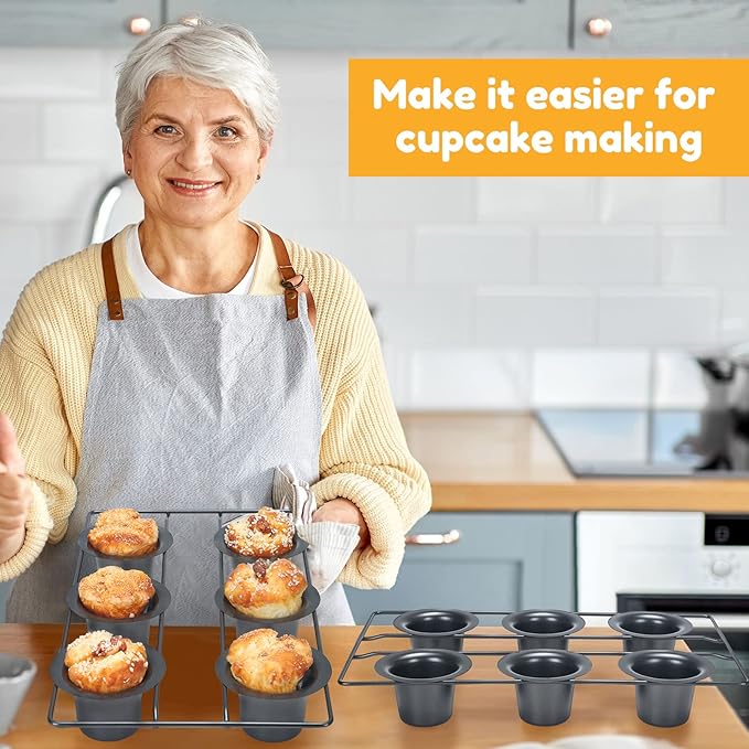 Shellwei 2 Pcs 12 Cups Nonstick Popover Pan Muffin Cupcake Pan Pudding Bakeware for Oven Baking, Frittatas, Muffins, Quiches, Pudding Cakes(Black,2 Pcs)