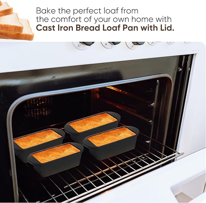Cast Iron Bread Pan with Lid 7.5x3 Inch, Nonstick Popover Pan for Sourdough and Homemade Bread, Mini Loaf Pans with Lids, Pullman Loaf Pan for Sandwich Bread, Nonstick Baking Bread Pans