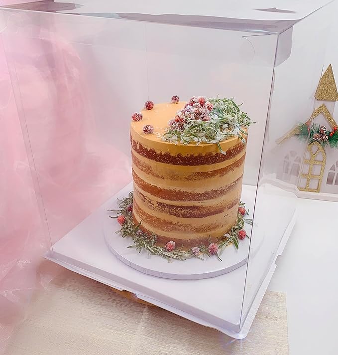 Sweet Degrees Clear Plastic Cake Box 14"x14"x16" | Ribbon Included | Tall Square Cake Carrier with Lid | Reusable Display Container for Tiered Cakes | Ideal for Weddings, Events, and Bakeries