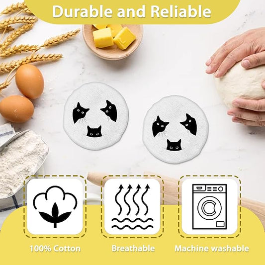 Cute Black Cat Sourdough Starter Jar Covers Reusable,Breathable Fabric Lids for Mason Jars,Wide Mouth and Regular Mouth(5 Pack)