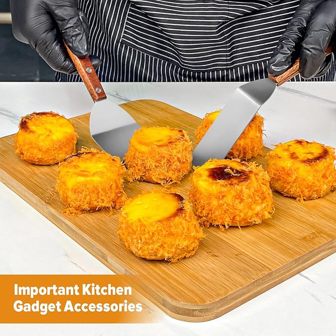 Small Metal Spatula Set,Mini Wooden Spatulas for Kitchen Use,Tiny Griddle Solid Stainless Steel Spatula With Wood Handle for Cake Fish Cookie,Grill Chef Baking Scraper Spatula Turner,2 Pack,Sliver