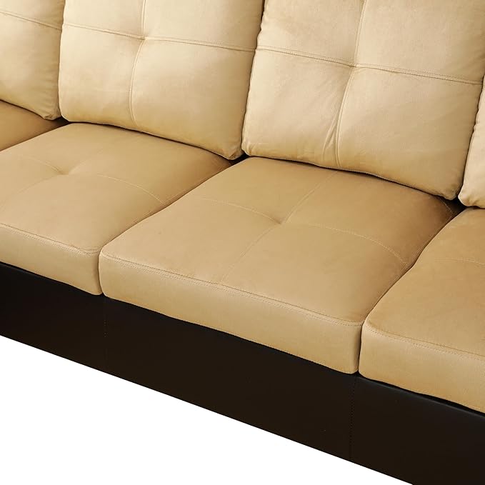 NicBex L Shaped Couch Sectional Couches for Living Room 2 Pieces Modern Sectional Sofa with Right Chaise Sectional Couch with Solid Frame for Living Room, Lint, Beige and Brown