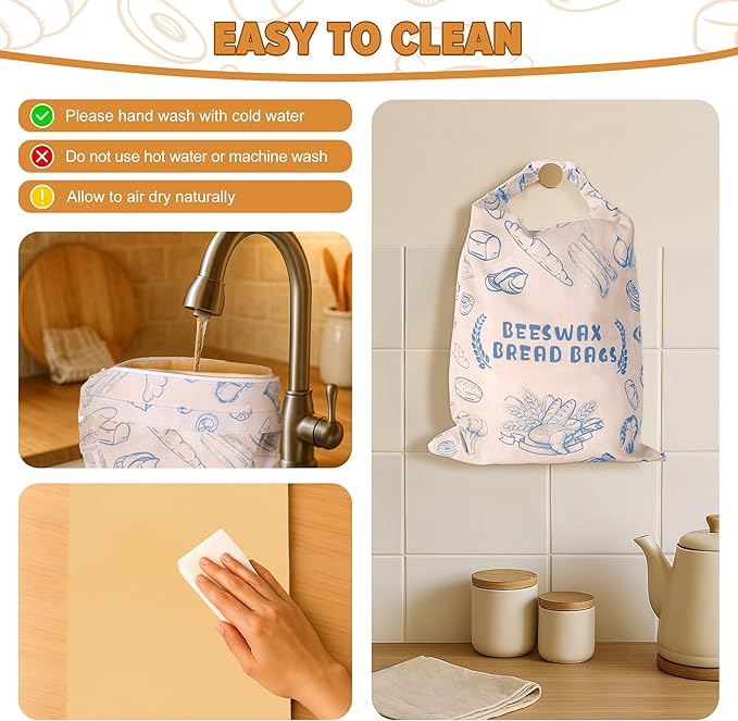 2 Pack Zipper Reusable Beeswax Bread Bag for Sourdough, 12x17in Cotton Linen Food Storage Bags for Homemade Bread, Keep Your Loaf Fresh for Days, Freezer Waxed Sourdough Container, Extra Large