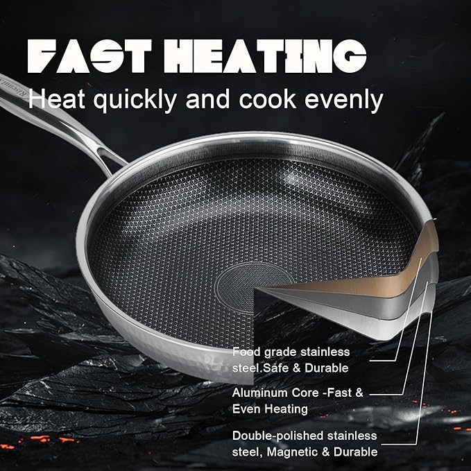 Stainless Steel Non Stick Skillet Frying Pans (10 inch)