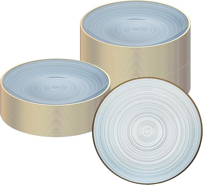 Restaurantware Plastic Plates 20 Pcs 7.25" Gold Rimmed Disposable Plates Heavy-Duty Blue Translucent Rippled Plastic Dinner Servers for Party, Weddings, Salads, Desserts, and Appetizers