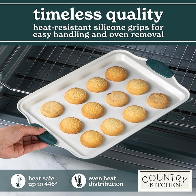 Country Kitchen Nonstick Stackable Bakeware Set - Heavy Duty, Durable, Easy Release Baking Set, Sage, 4 Pcs