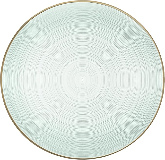 Restaurantware Plastic Plates 20 Pcs 10" Gold Rimmed Disposable Plates Heavy-Duty Green Translucent Rippled Plastic Dinner Servers for Party, Weddings, Salads, Desserts, and Appetizers
