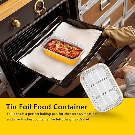 40 Pack 1.5 LB 7.2"×5"×1.8" Aluminum Pans with Lids Heavy Duty, 24 Ounce Disposable Tin Foil Food Containers with Lids for Baking, Meal Prep, Freezer, Heating and Takeout